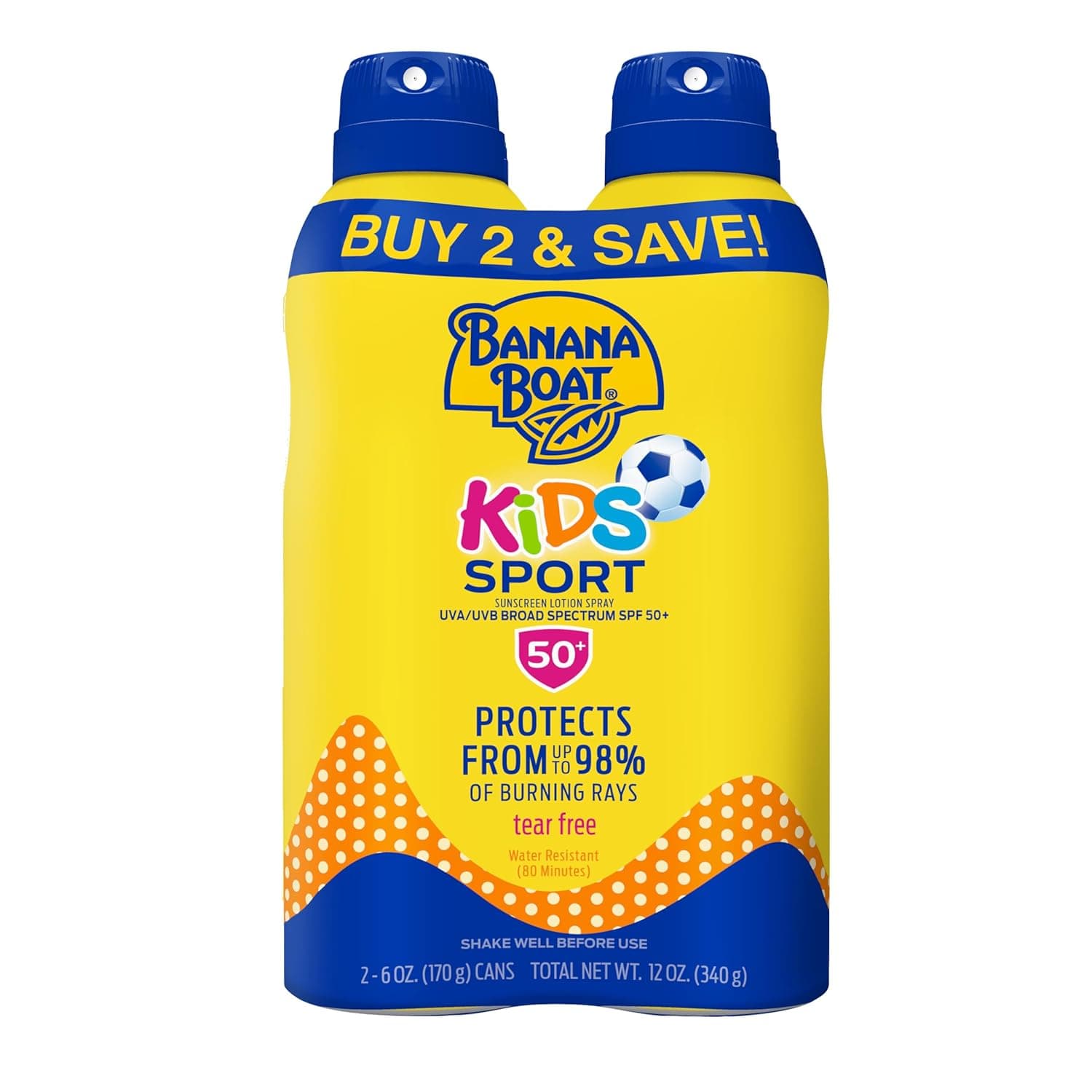 Banana Boat Sport Kids Sunscreen Spray SPF 50, Twin Pack
