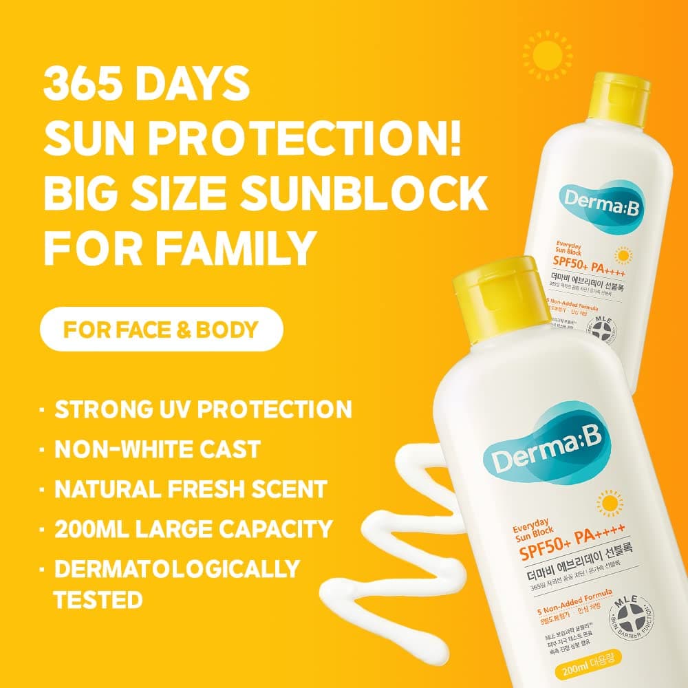 Derma B Everyday Sun Block Large Size Sunscreen SPF50+ PA++++ 6.71 Fl Oz – image 2